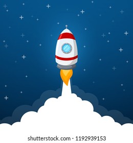 Rocket launch icon on blue sky background