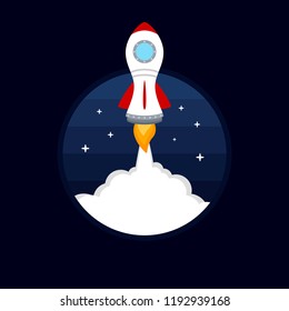Rocket launch icon on blue sky background