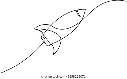 Ícone de lançamento de foguete em um estilo minimalista de linha contínua isolado no fundo branco