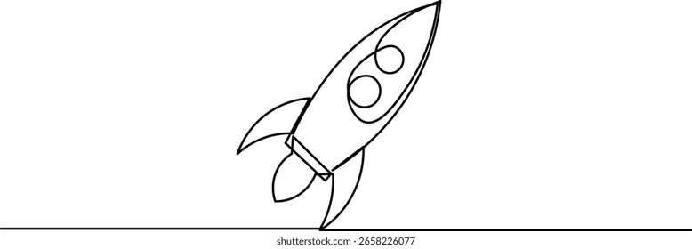 Rocket launch icon in one continuous line minimalist style isolated on white background