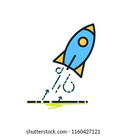 Rocket Launch Icon Outline, Startup, Business Opportunity, Aim, Target, Aspiration, Success Concept, Taking Off, Growth, Achievement, Career Growth, Ambition