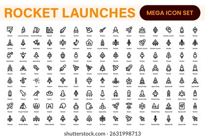 Rocket Launch Icon Pack – Clean Outline, Line Art, and Vector Illustrations for Space Missions, Satellite Launches, and Aerospace Projects