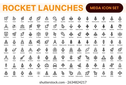 Rocket Launch Icon Pack – Clean Outline, Line Art, and Vector Illustrations for Space Missions, Satellite Launches, and Aerospace Projects
