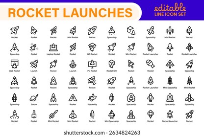 Rocket Launch Icon Pack – Clean Outline, Line Art, and Vector Illustrations for Space Missions, Satellite Launches, and Aerospace Projects