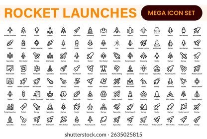 Rocket Launch Icon Pack – Clean Outline, Line Art, and Vector Illustrations for Space Missions, Satellite Launches, and Aerospace Projects