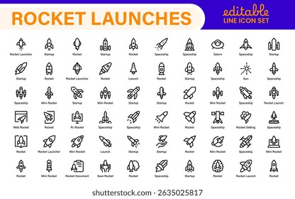 Rocket Launch Icon Pack – Clean Outline, Line Art, and Vector Illustrations for Space Missions, Satellite Launches, and Aerospace Projects