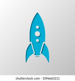 rocket launch icon. Paper design. Cutted symbol with shadow