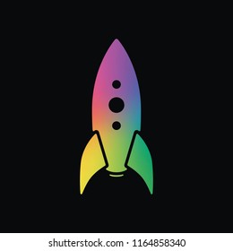rocket launch icon. Rainbow color and dark background