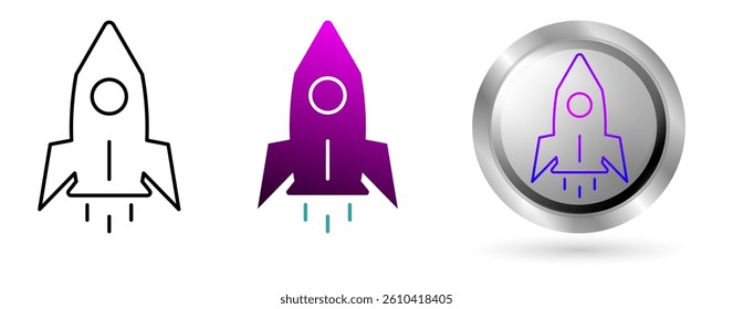 Rocket Launch icon represents space technology innovation, planet exploration. Ideal for astronomy education, science applications etc.