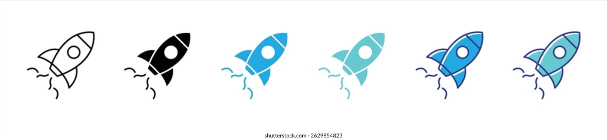 rocket launch icon set. containing start up, growth, innovation, launch spaceship thin line and color style icon for your app symbol sign. vector illustration