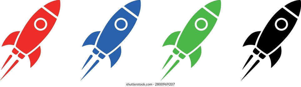 Rocket launch icon set in multiple colors