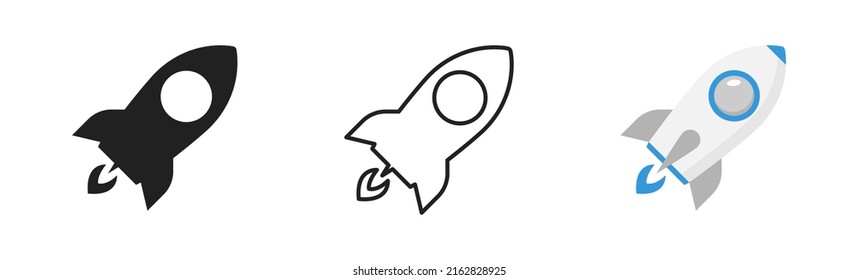 Rocket launch icon set. Vector illustration. Rocketship icons collection. EPS 10.