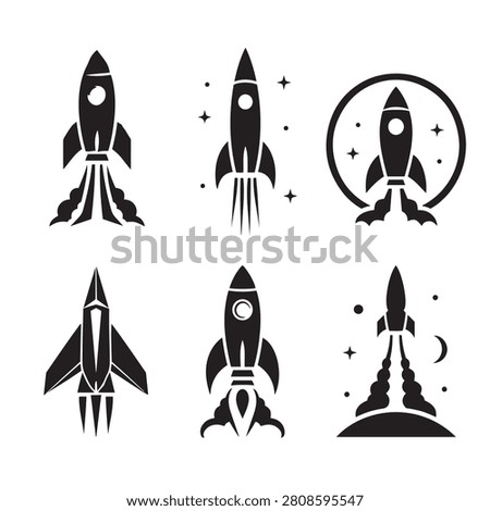 rocket launch icon set vector silhouettes illustration