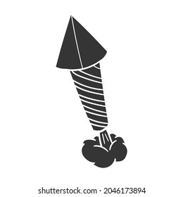 Rocket Launch Icon Silhouette Illustration. Pyrotechnics Vector Graphic Pictogram Symbol Clip Art. Doodle Sketch Black Sign.