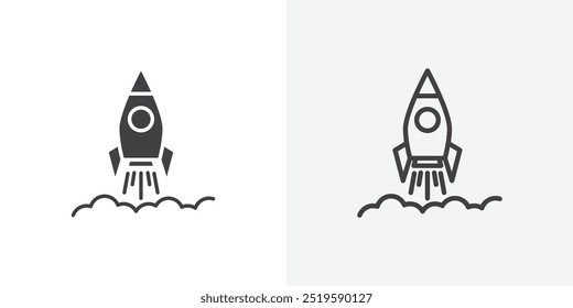 Rocket launch icon. solid filled and stroke thin line style eps 10