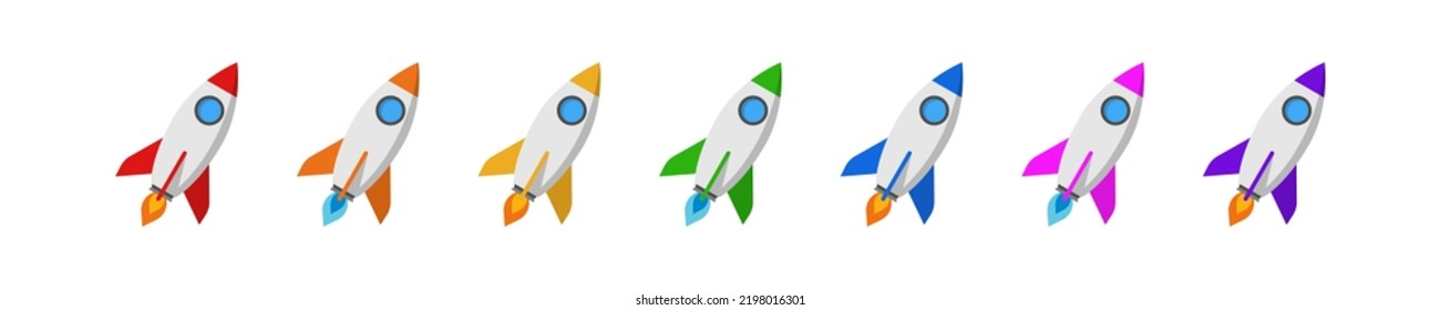 Rocket launch icon. Spaceship colored vector symbol. Simple flat startup icon. Astronaut illustrations set. Spacecraft web icons. 