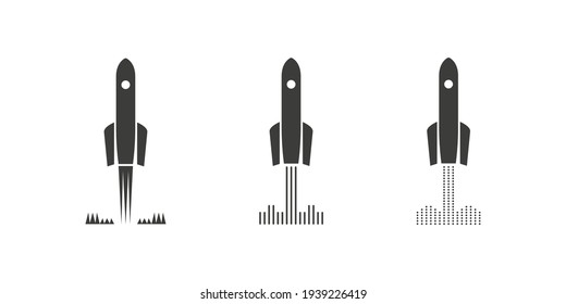 Rocket launch icon. Startup template. Rockets. Rocket ship flies up. Vector illustration