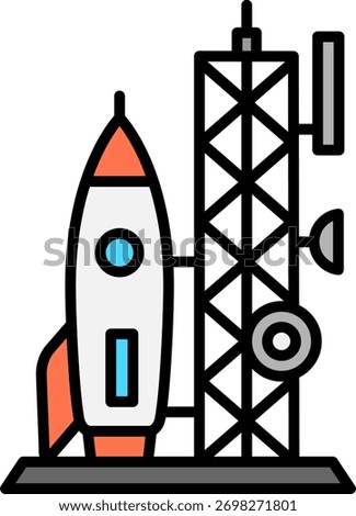 Rocket Launch Icon with Telecommunication Tower