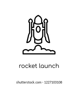 rocket launch icon. Trendy modern flat linear vector rocket launch icon on white background from thin line Astronomy collection, outline vector illustration