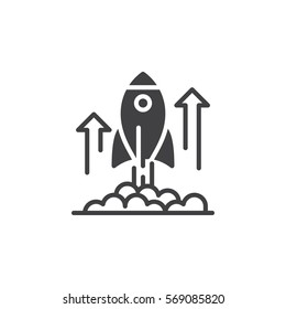 Rocket launch icon vector, filled flat sign, solid pictogram isolated on white. Business startup symbol, logo illustration