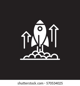 Rocket launch icon vector, filled flat sign, solid white pictogram isolated on black. Business startup symbol, logo illustration