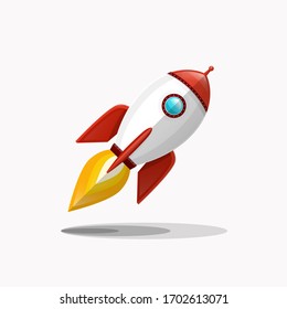 Rocket Launch Icon. Vector Spaceship Flat Design Symbol Isolated on White Background.