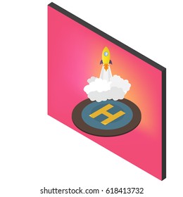 Rocket launch icon, vector symbol in flat isometric style. - stock vector