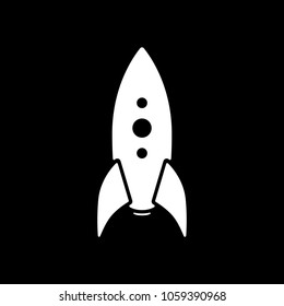 rocket launch icon. White icon on black background. Inversion