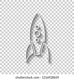 rocket launch icon. White outline sign with shadow on transparent background