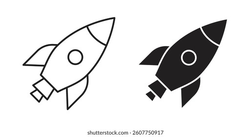 Rocket launch icons in black fill and line style