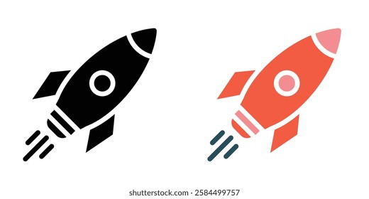 Rocket launch icons pack in black and colored version