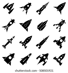 Rocket launch icons set. Simple illustration of 16 rocket launch vector icons for web