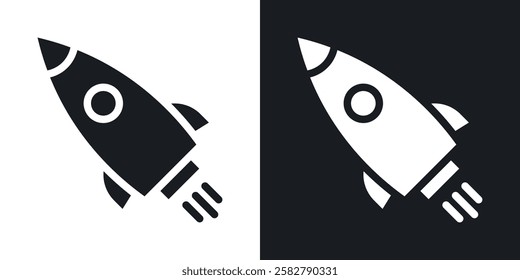 Rocket launch icons set vectors black and colored style