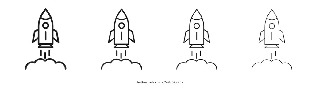Rocket launch icons. thin line symbols in strokes