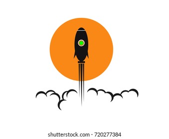 Rocket launch icon,ship.Flat design modern vector illustration concept of new business project start up development .