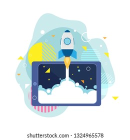 Rocket launch idea icon. Vector illustration 