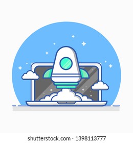 Rocket launch illustration. Businees startup technology