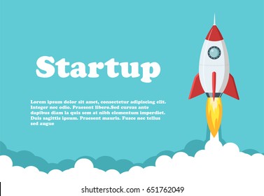 Rocket launch illustration. Business or project startup banner concept. Flat style vector illustration