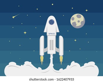 Rocket launch, illustration of the concept of a business product in the market. Launch of missiles, the project. Modern flat design.