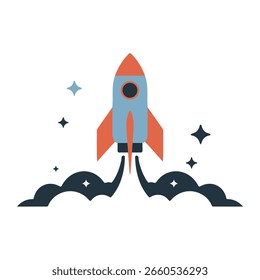 Rocket Launch Illustration – Flat Style Space Vector Design