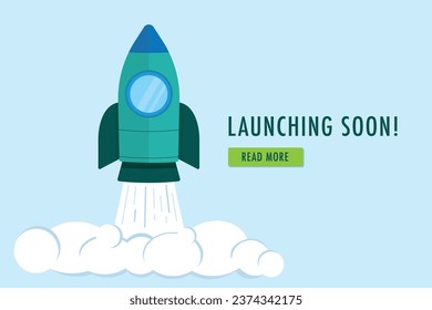 Rocket launch illustration. Launching soon webpage template for product launch. 