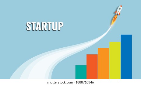 Rocket Launch illustration, startup business concept idea. vector illustration  