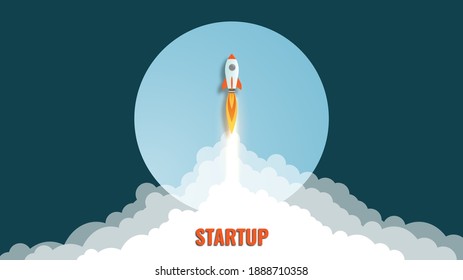 Rocket Launch illustration, startup business concept idea. vector illustration  