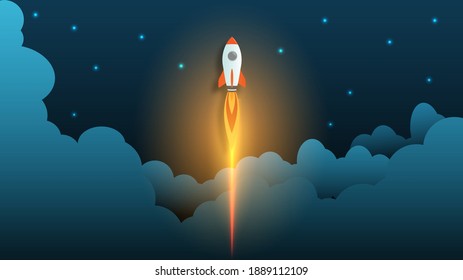 Rocket Launch illustration, startup business concept idea. vector illustration  