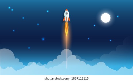 Rocket Launch illustration, startup business concept idea. vector illustration  