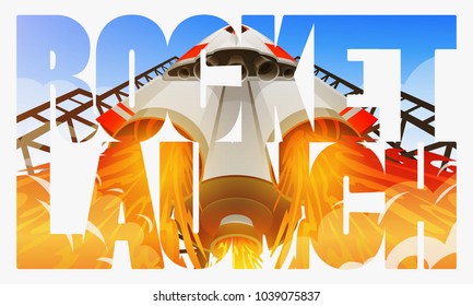 Rocket launch. International spaceship, shuttle in space, bottom view. Technology and science, spaceship or ship in the sky. concept. explore missile, engine flame. banner or background for a website.