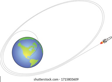 Rocket Launch Into An Elliptical Orbit Around Planet Earth.