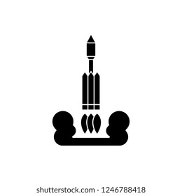 Rocket launch into space black icon, vector sign on isolated background. Rocket launch into space concept symbol, illustration 