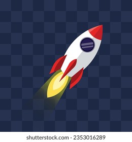 Rocket launch into space. Business project start up development and launch new innovation product on a market concept. vector. isolated on transparent background