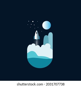 
Rocket launch, into space. with galaxy, planets and stars vector background, illustration concept of business product on the market.